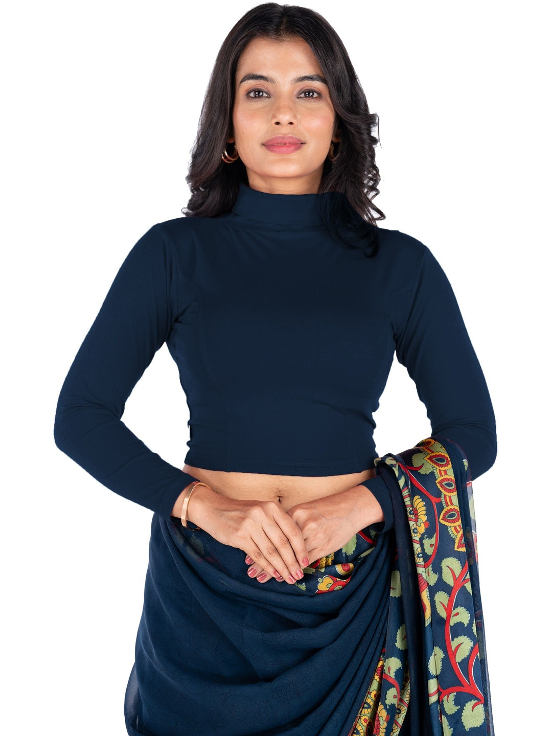 Abhi Women Navy Blue Solid Ethnic Crop Top