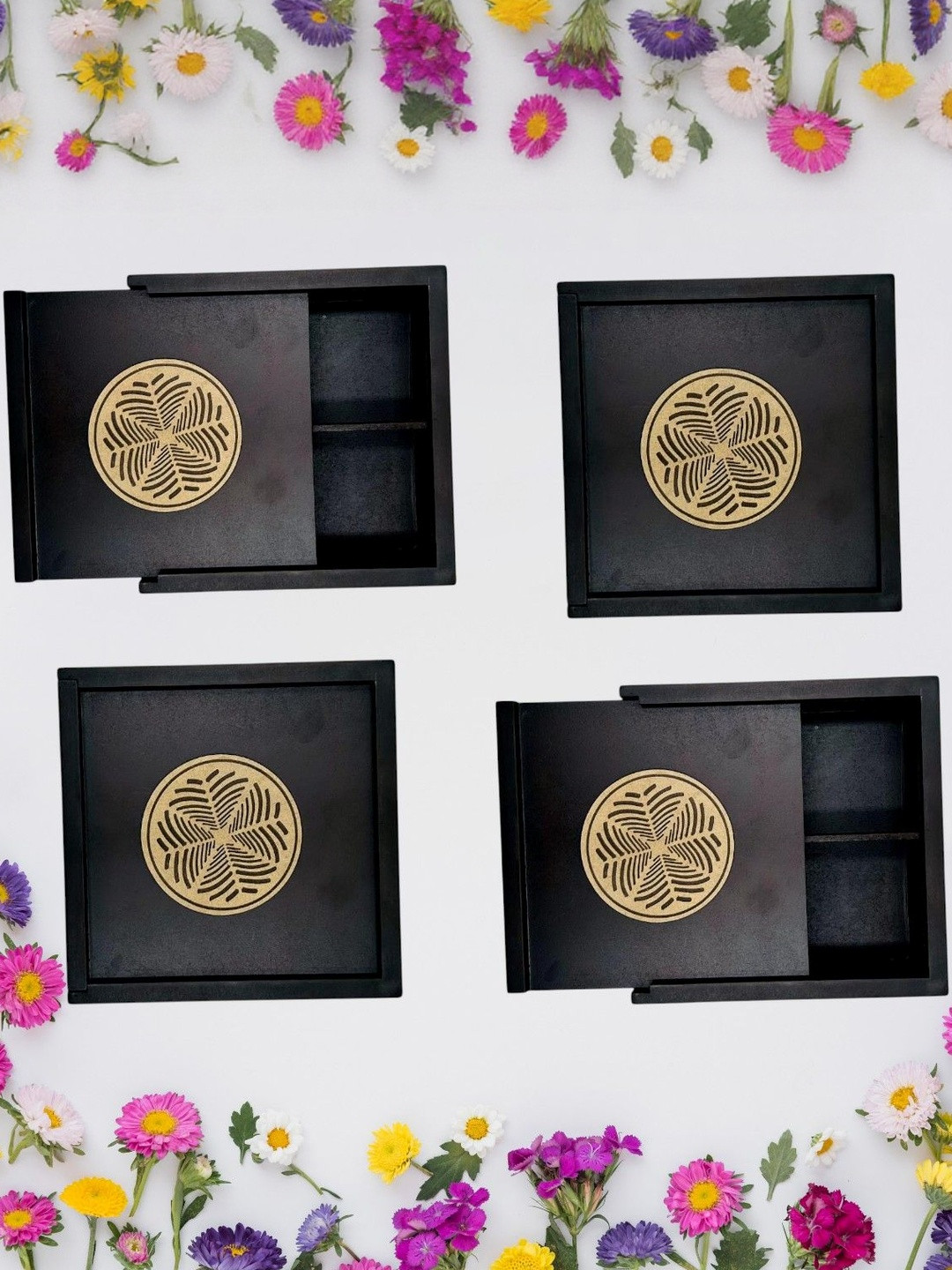 Angira handicrafts Set of 4 Multipurpose Wooden Square Box