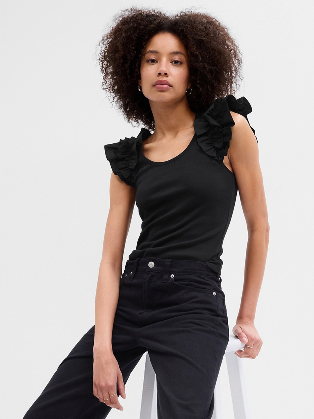 GAP Sleeveless Ruffles Ribbed Top