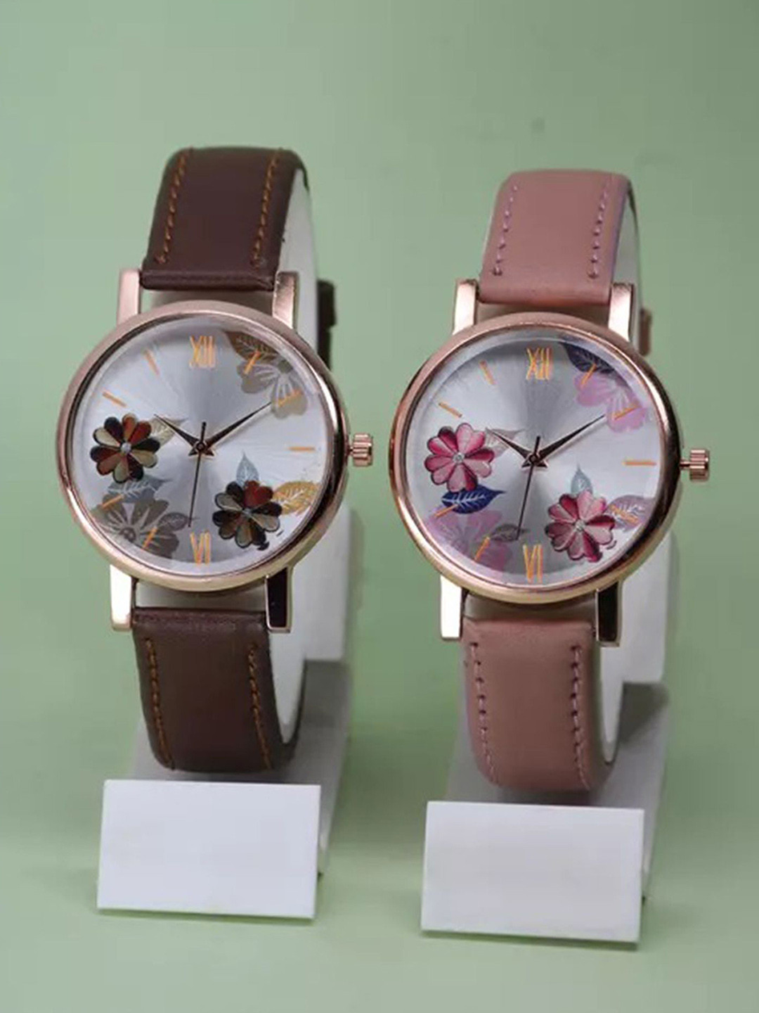 FROZIL Women Pack Of 2 Printed Dial & Leather Straps Analogue Watch New-R-K-BR-P