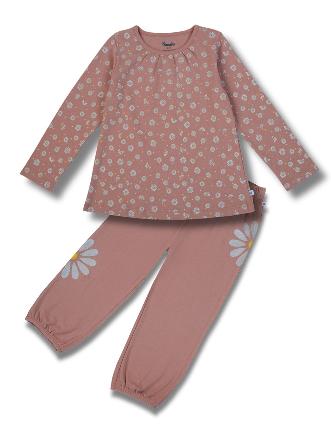 Pranava Girls Printed Long Sleeves Organic Cotton Top With Joggers