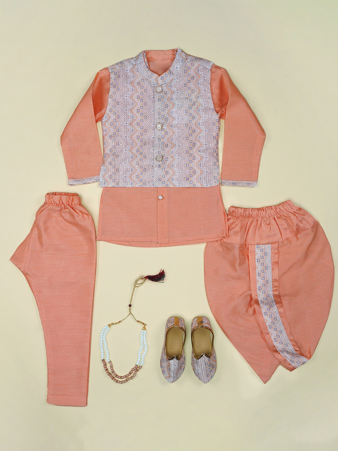 BAESD Boys Geometric Embroidered Kurta with Dhoti Pants
