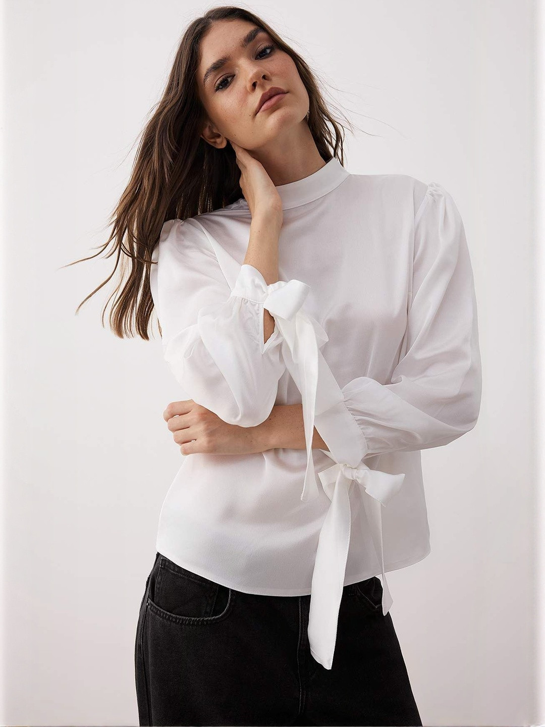 Trendyol Women High Neck Puff Sleeve Top