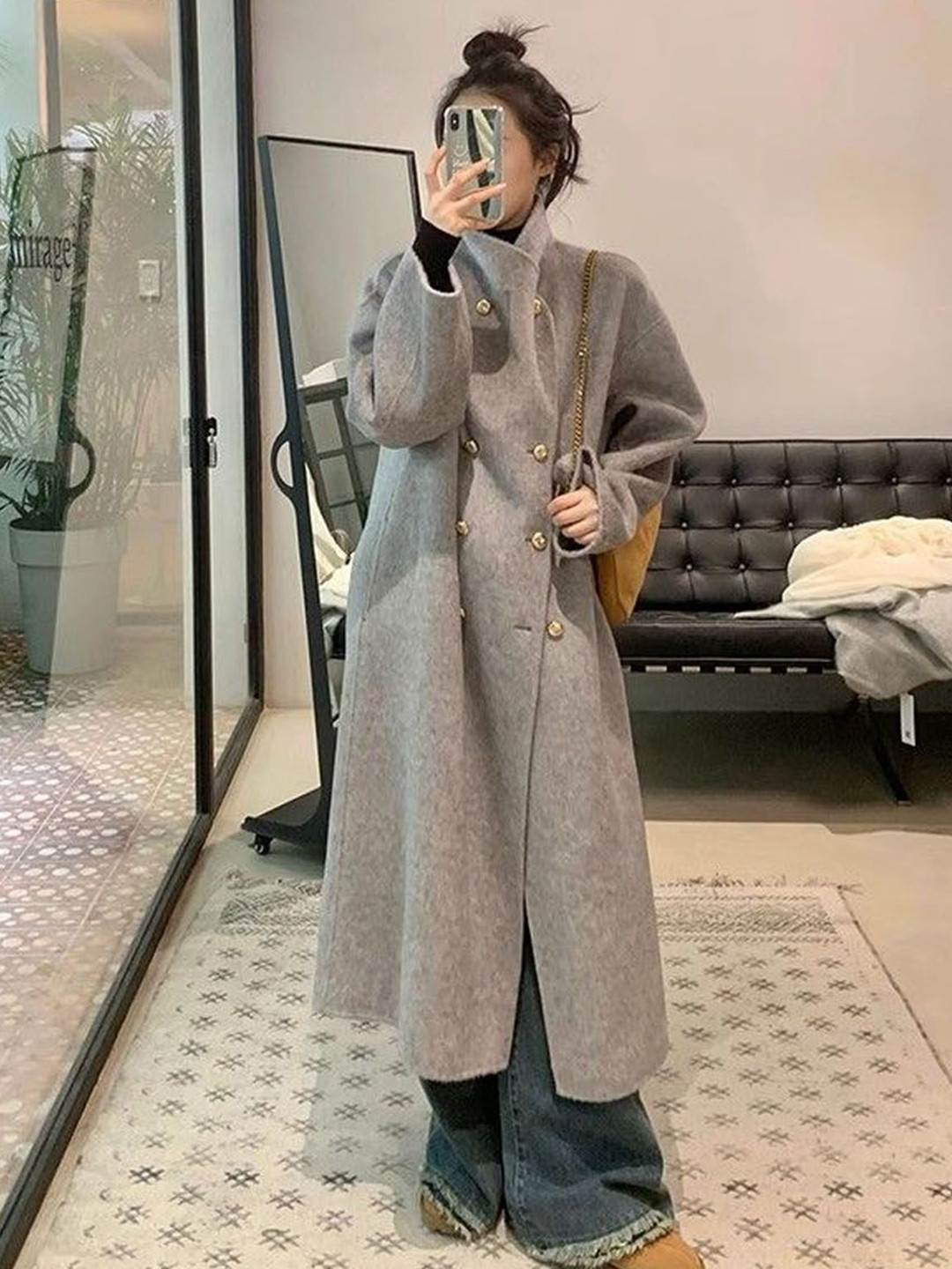 StyleCast Women Notched Lapel Double-Breasted Regular Fit Longline Trench Coat