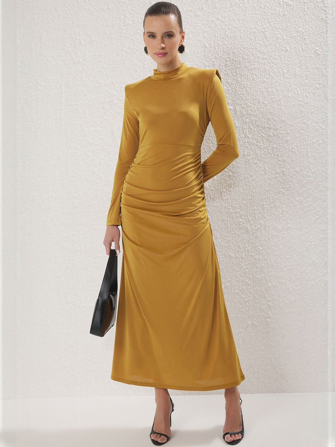 Trendyol Women High Neck Maxi Dress With Ruched Details