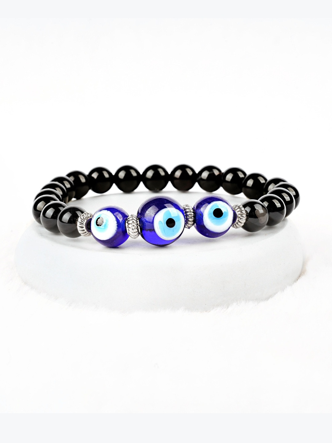 RISHIRUDRAKSH Unisex Wooden Cats Eye Beaded Evil Eye Elasticated Bracelet