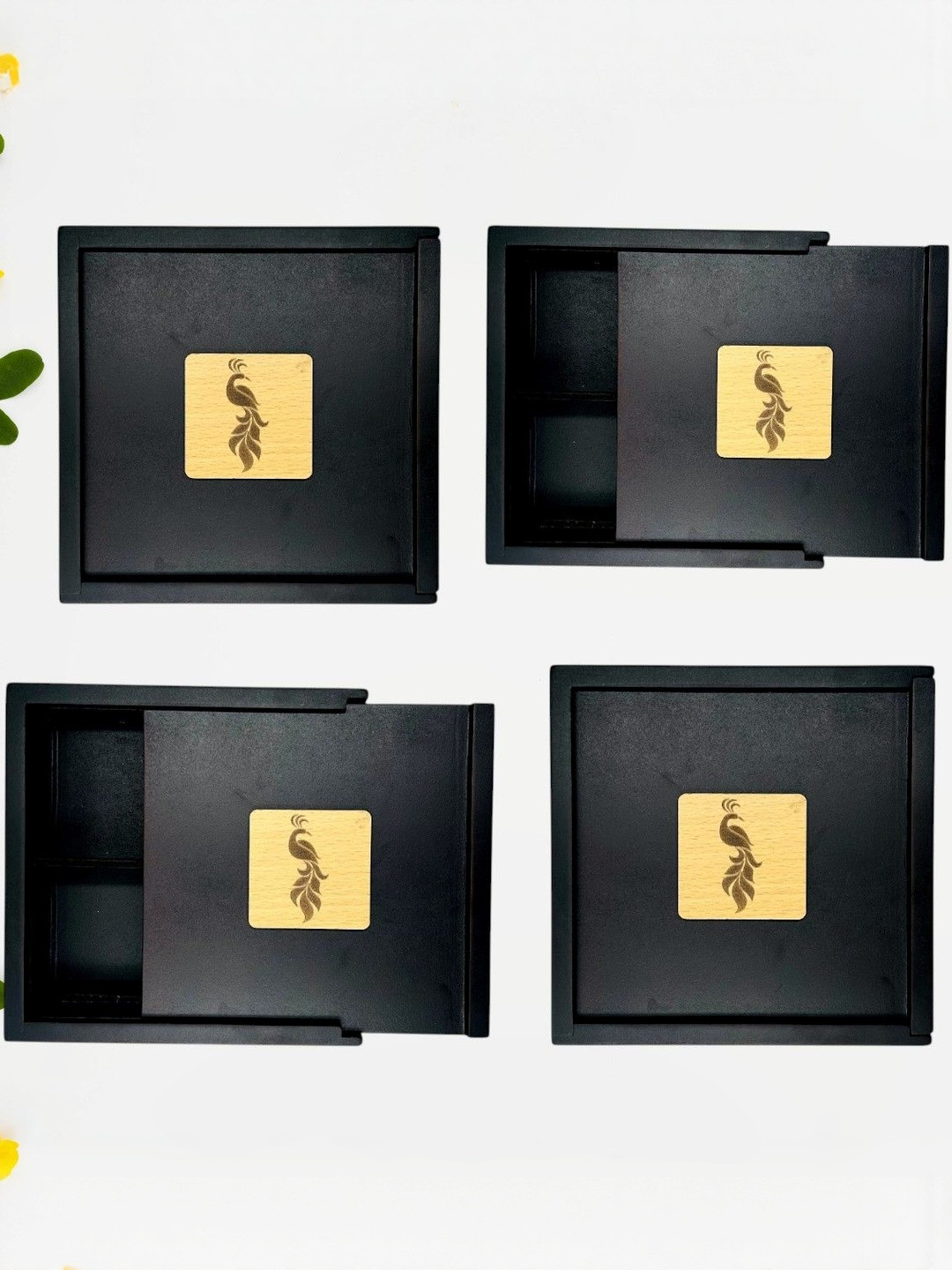 Angira handicrafts Set of 4 Wooden Square Multipurpose Boxes