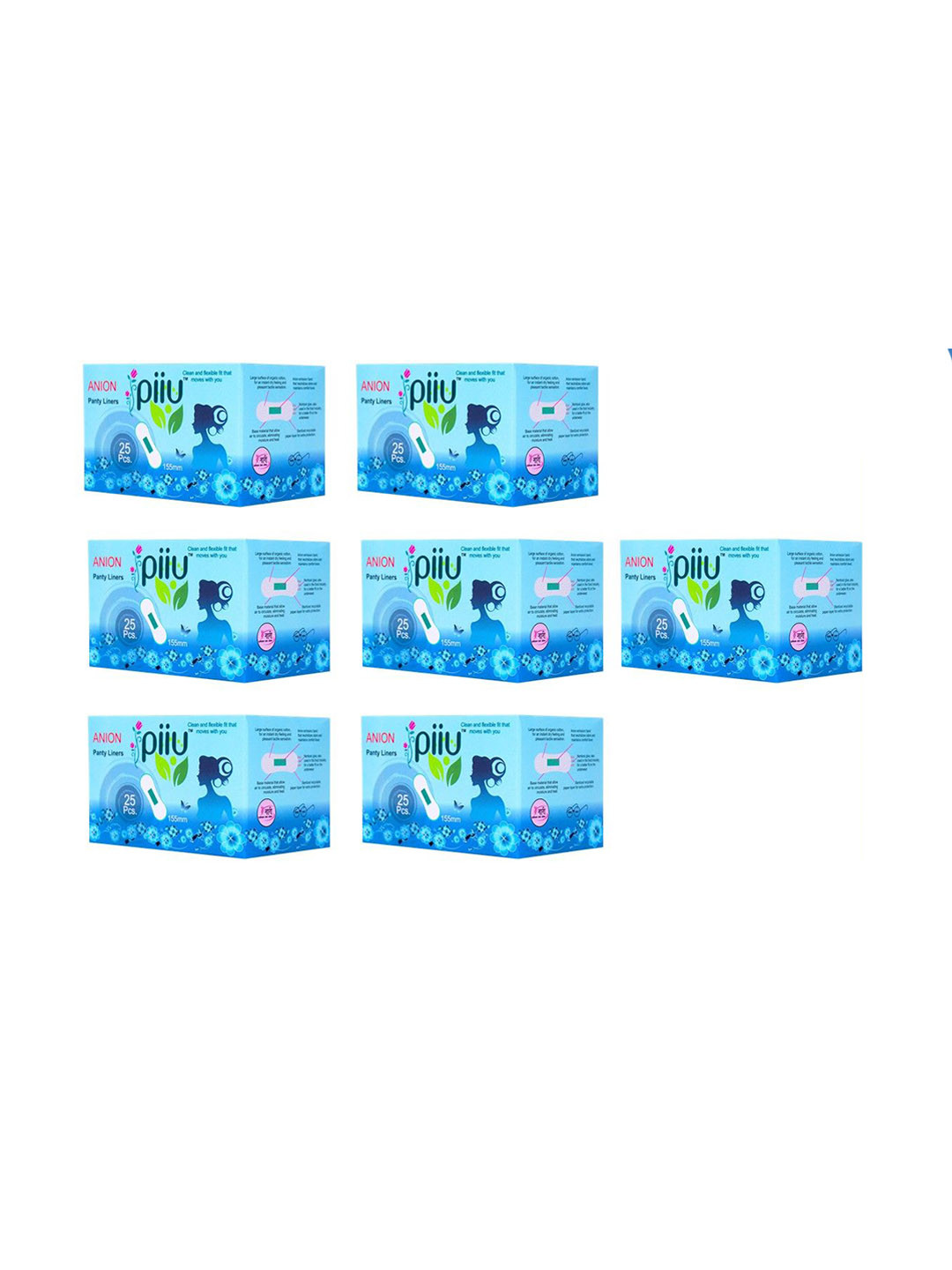 PIIU Set Of 7 Cottony Soft Rash Free Ultra Thin Anion Panty Liner - L- 155 mm -25 Pcs Each