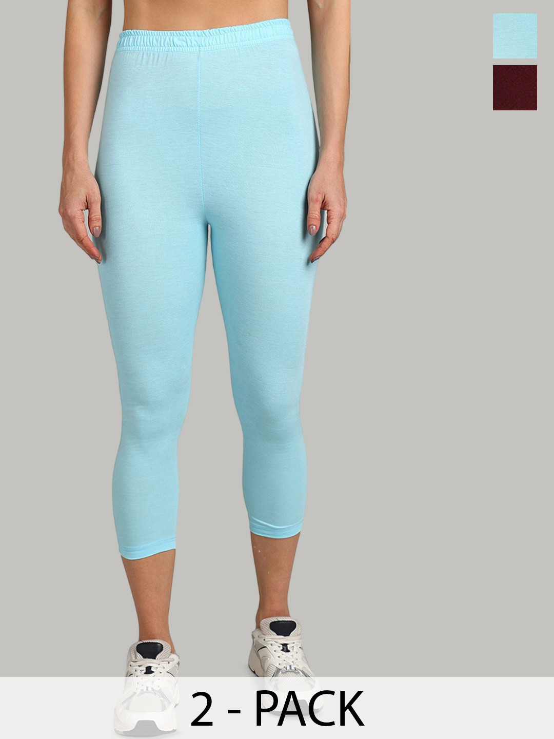 PAAVKI Pack Of 2 Pure Cotton Mid Rise Calf Length & Three-Fourth Length Leggings