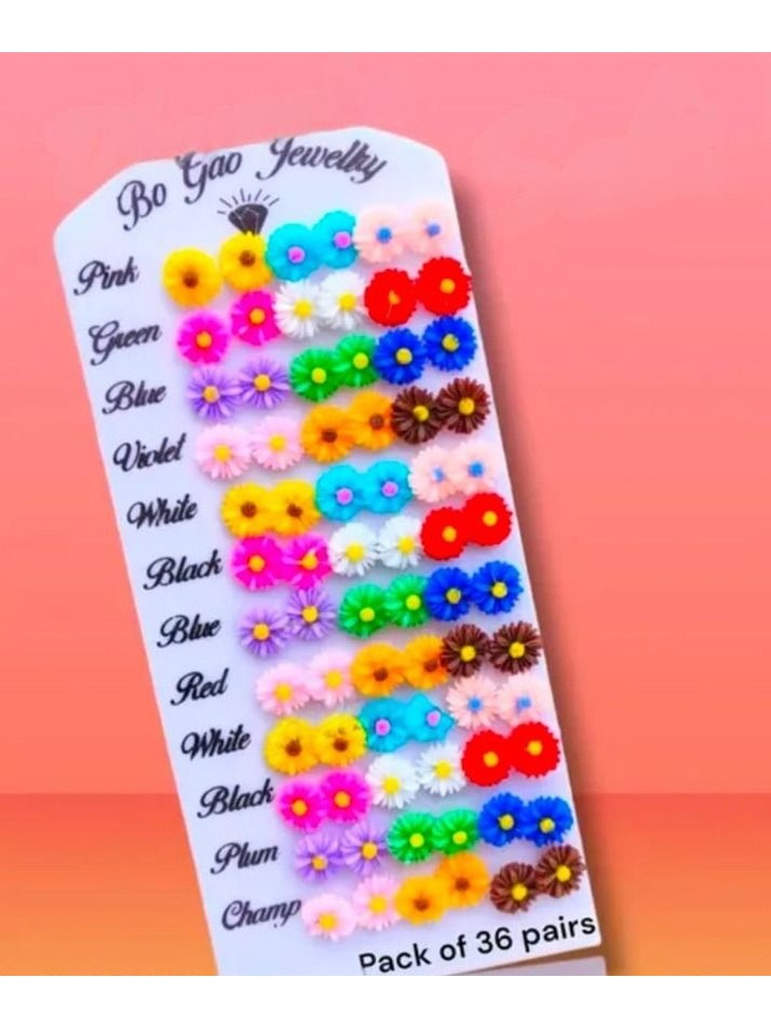 Honbon Women Set Of 36 Daisy Floral Plastic Stud Earrings