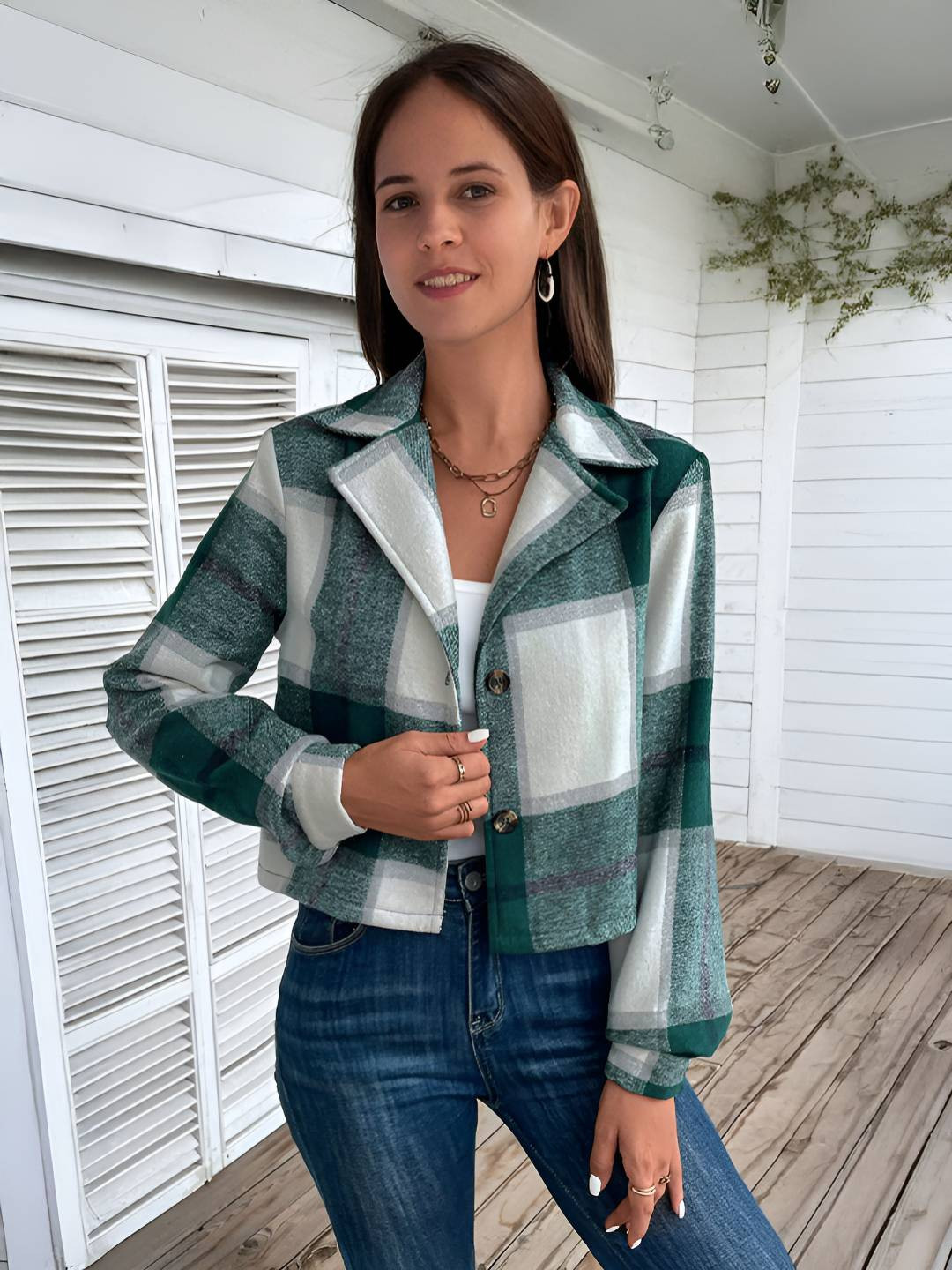 StyleCast Women Checked Lapel Collar Shackets