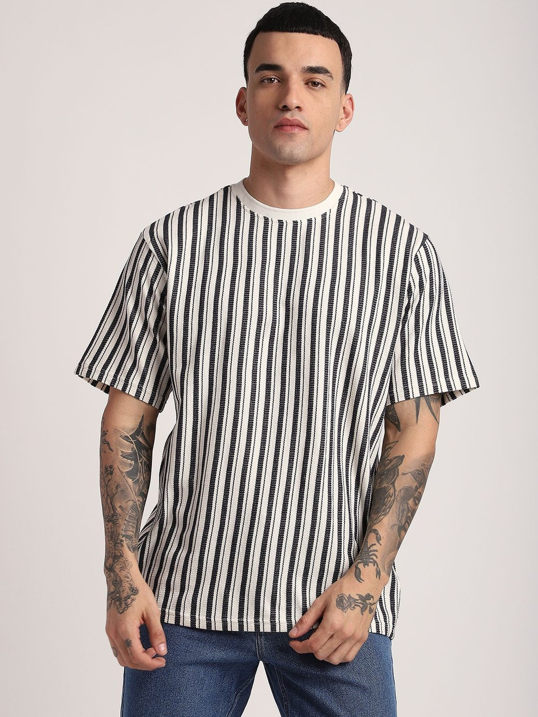 R&B Striped Relaxed Fit Cotton T-shirt