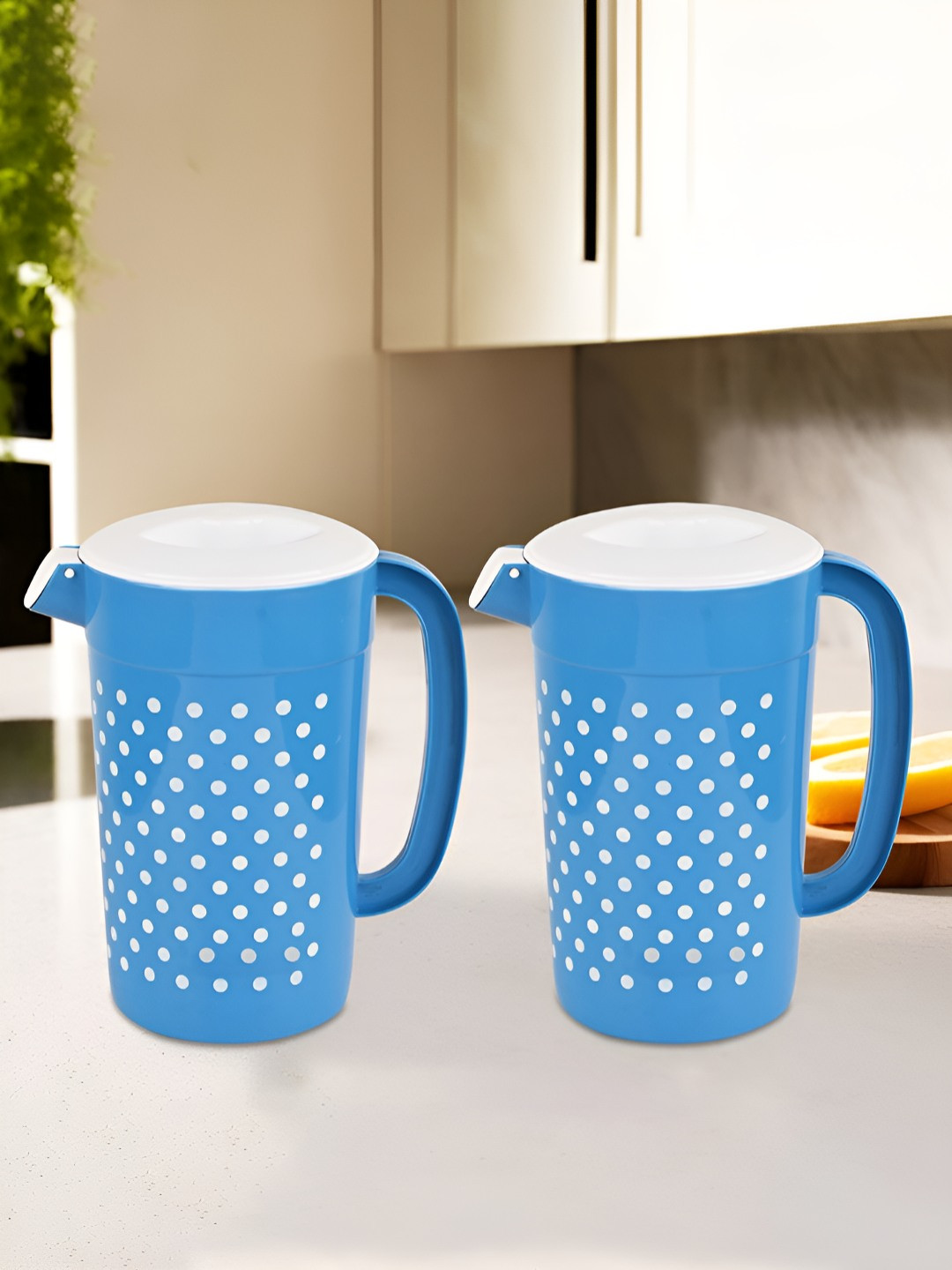 Aura Blue & White 2 Pieces Dot Printed Safe Pack Water Jugs-2.4 L Each