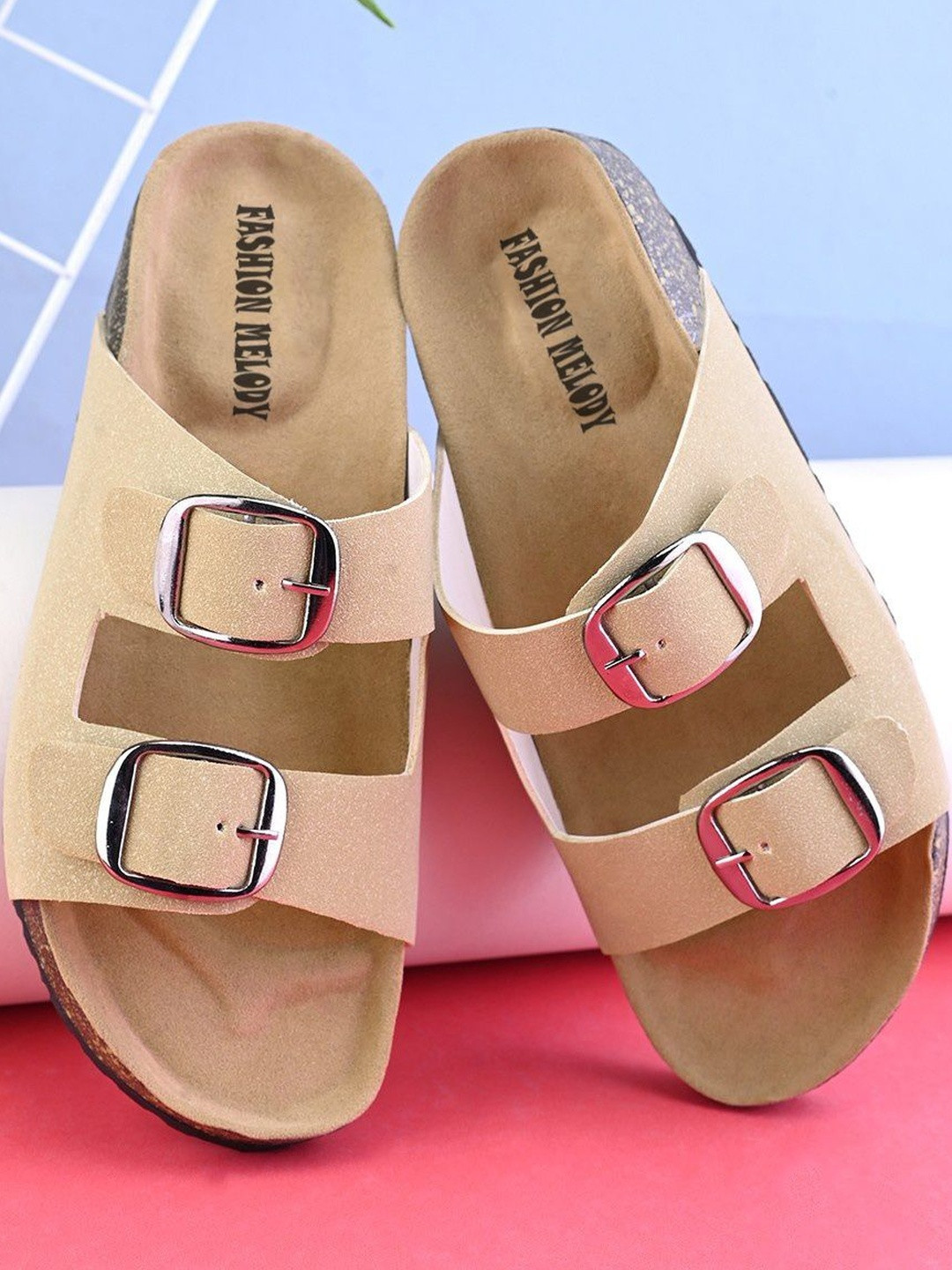 Fashion Melody Women Open Toe Flats with Buckles