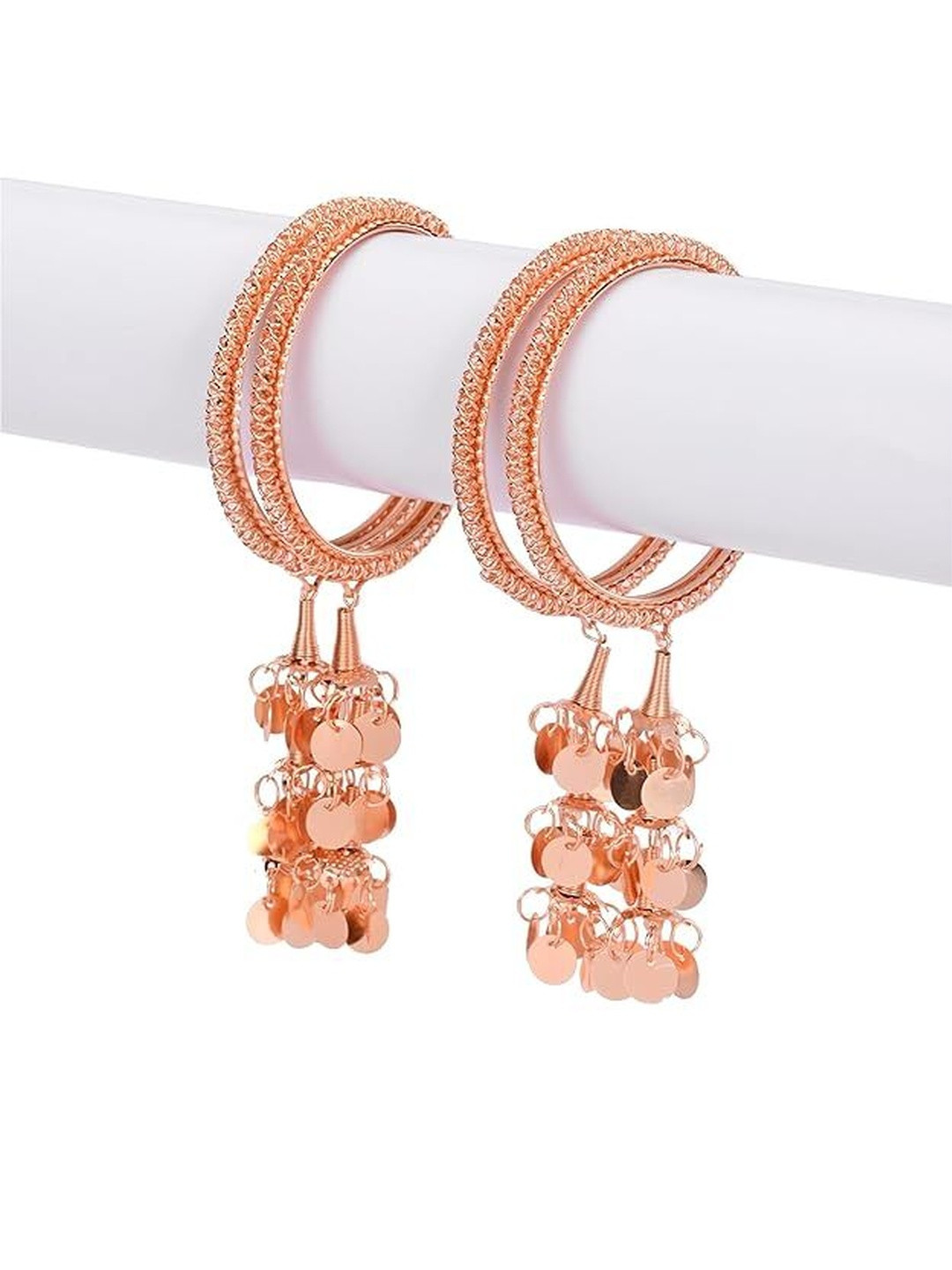 Balasundri Set Of 4 Rose Gold-Plated Tassel Charms Twisted Hanging Bangles