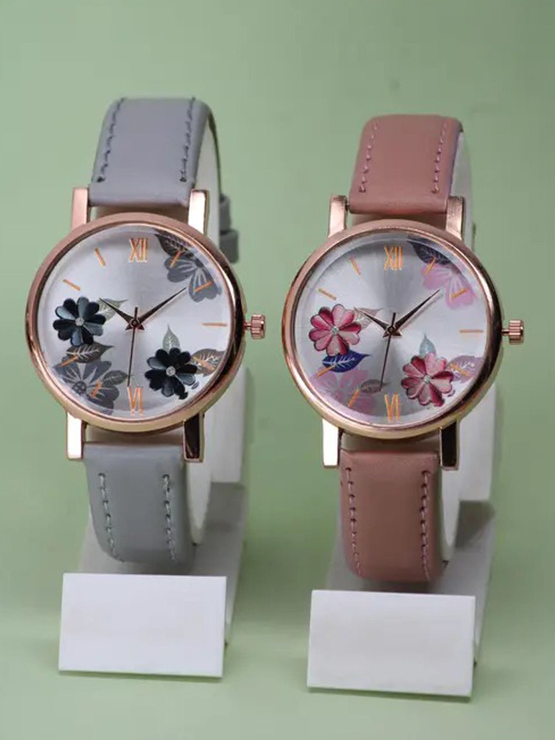 FROZIL Women Pack of 2 Round Dial & Leather Straps Analogue Watch New-R-K-G-P