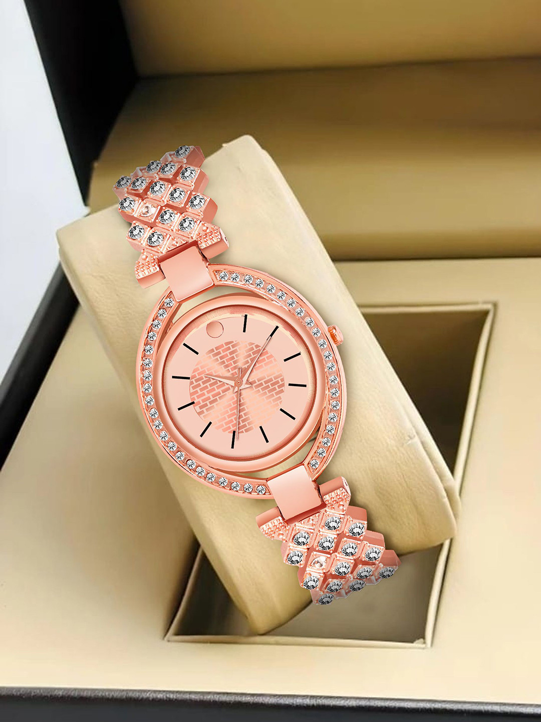 FROZIL Women Round Dial & Stainless Steel Straps Analogue Watch MW-505-Rose