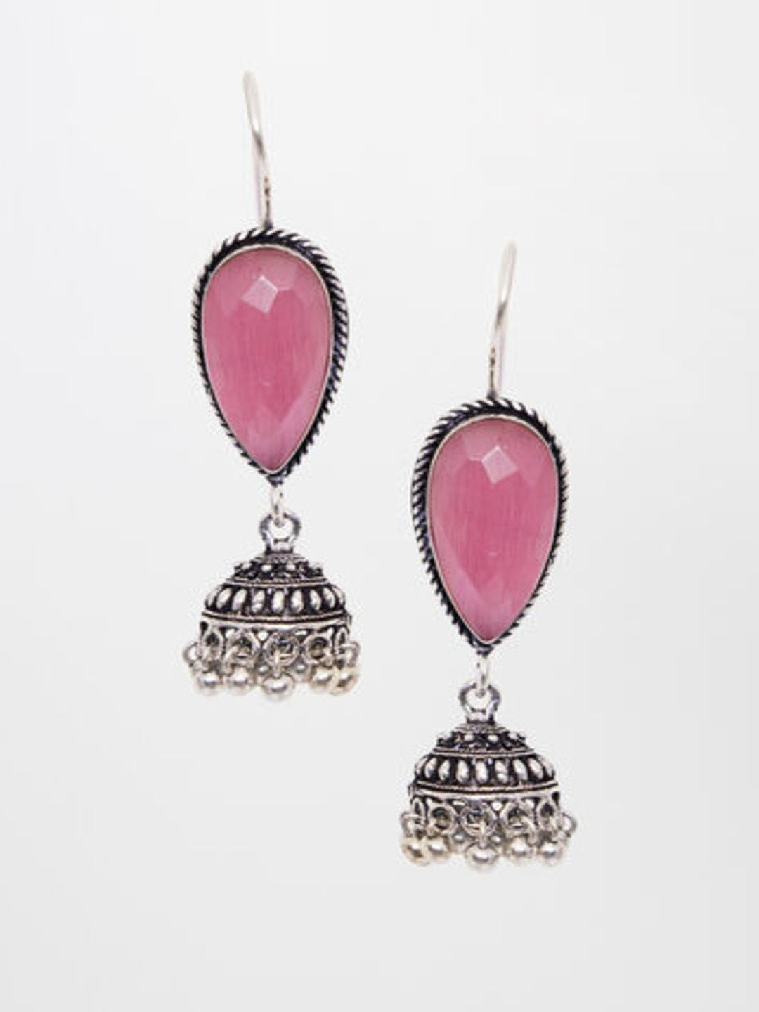 HENA DESIGNS LLP Artificial Stones Studded Oxidised Dome Shaped Jhumkas