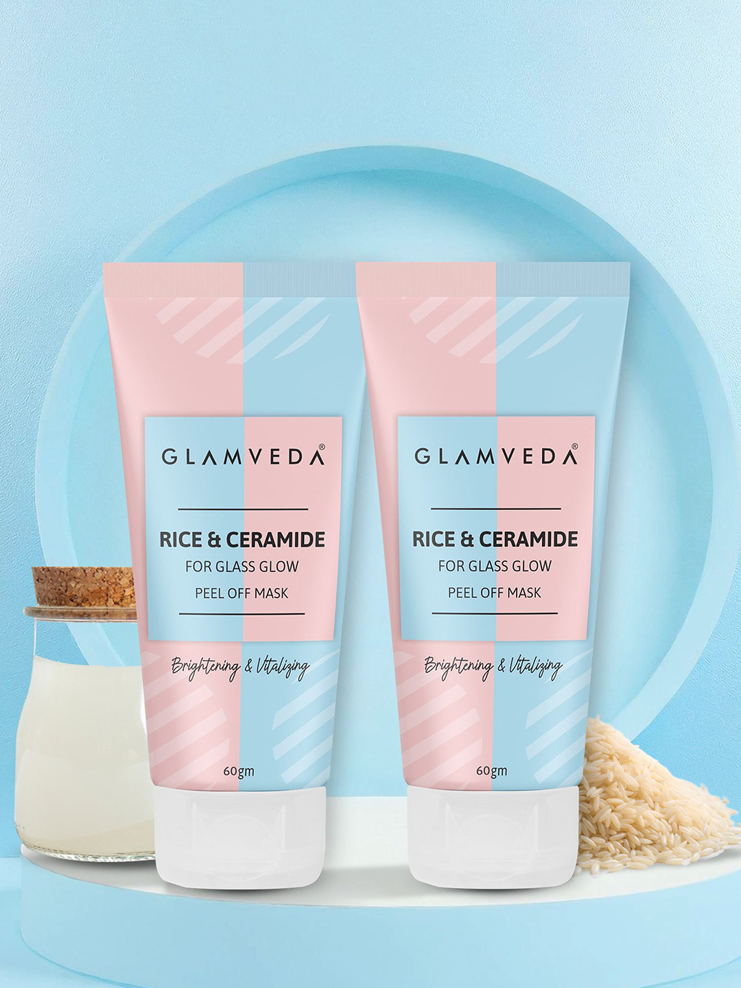 GLAMVEDA Set Of 2 Rice & Ceramide Korean Glass Skin Peel Off Mask- 60 g Each
