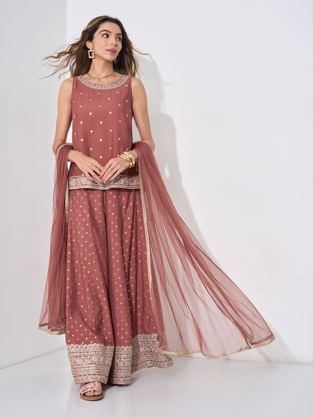 RANGMANCH BY PANTALOONS Embroidered Thread Work Lehenga & Blouse With Dupatta