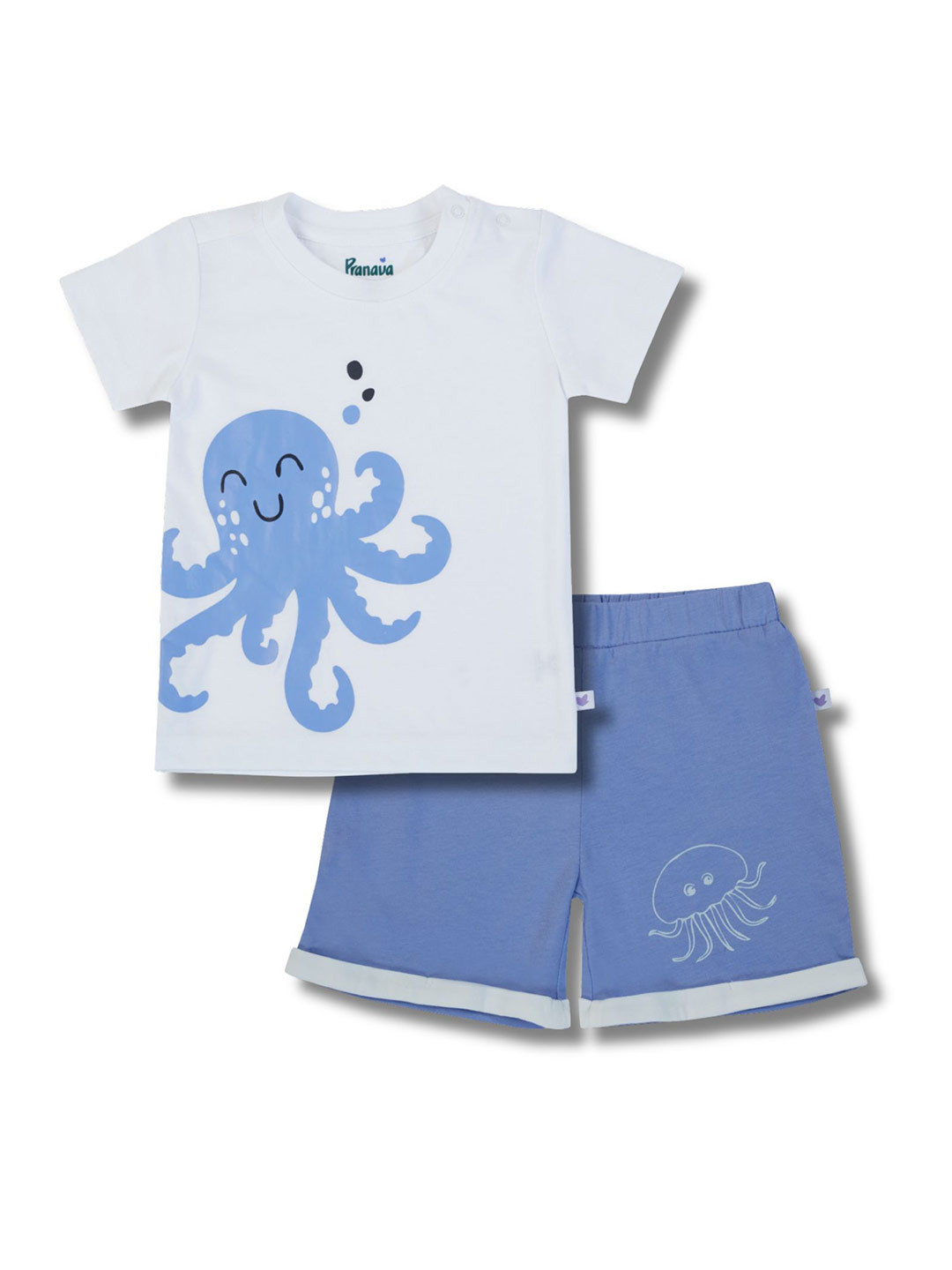 Pranava Boys Octopus Printed Short Sleeves Pure Organic Cotton T-shirt With Shorts