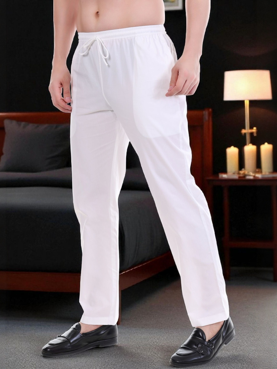 DASTEKARIGAR Men White Mid-Rise Cotton Regular Trousers