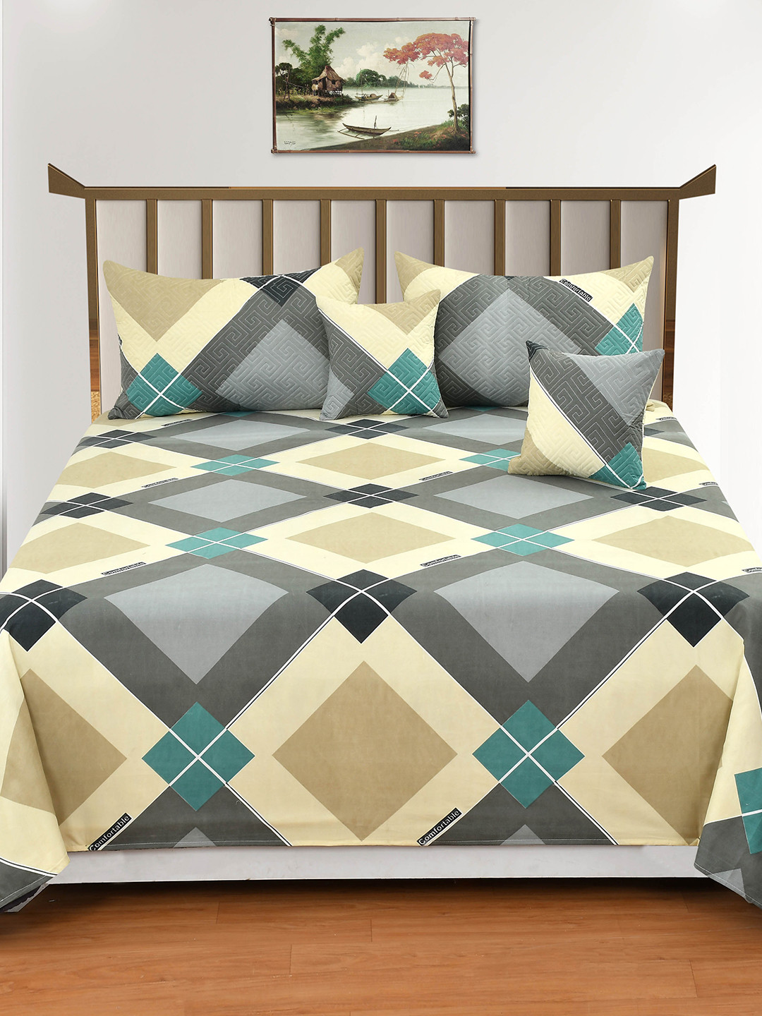 Homio  Dublin Green Cotton King Bedsheet Set 2.28 x 2.28m