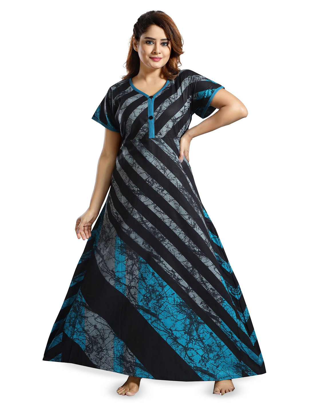 NIGHTY KING Women Batik Printed Maxi Nightdress