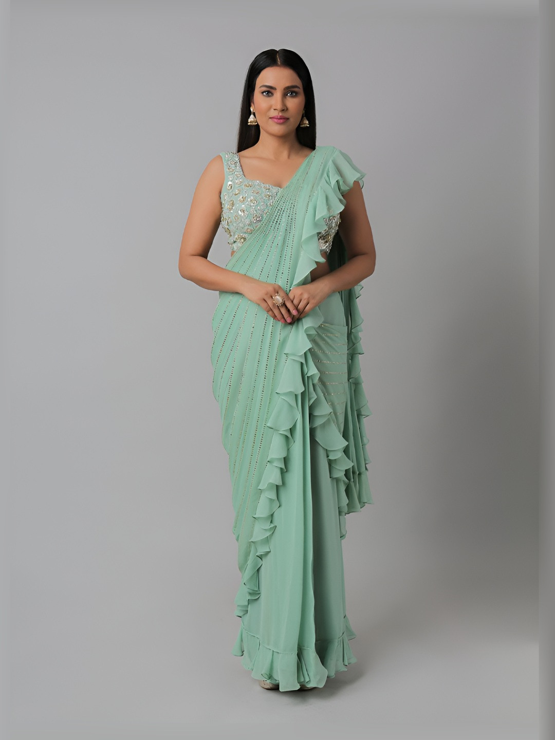 PUSHP PARIDHAN Embellished Sequinned Pure Georgette Saree With Blouse Piece