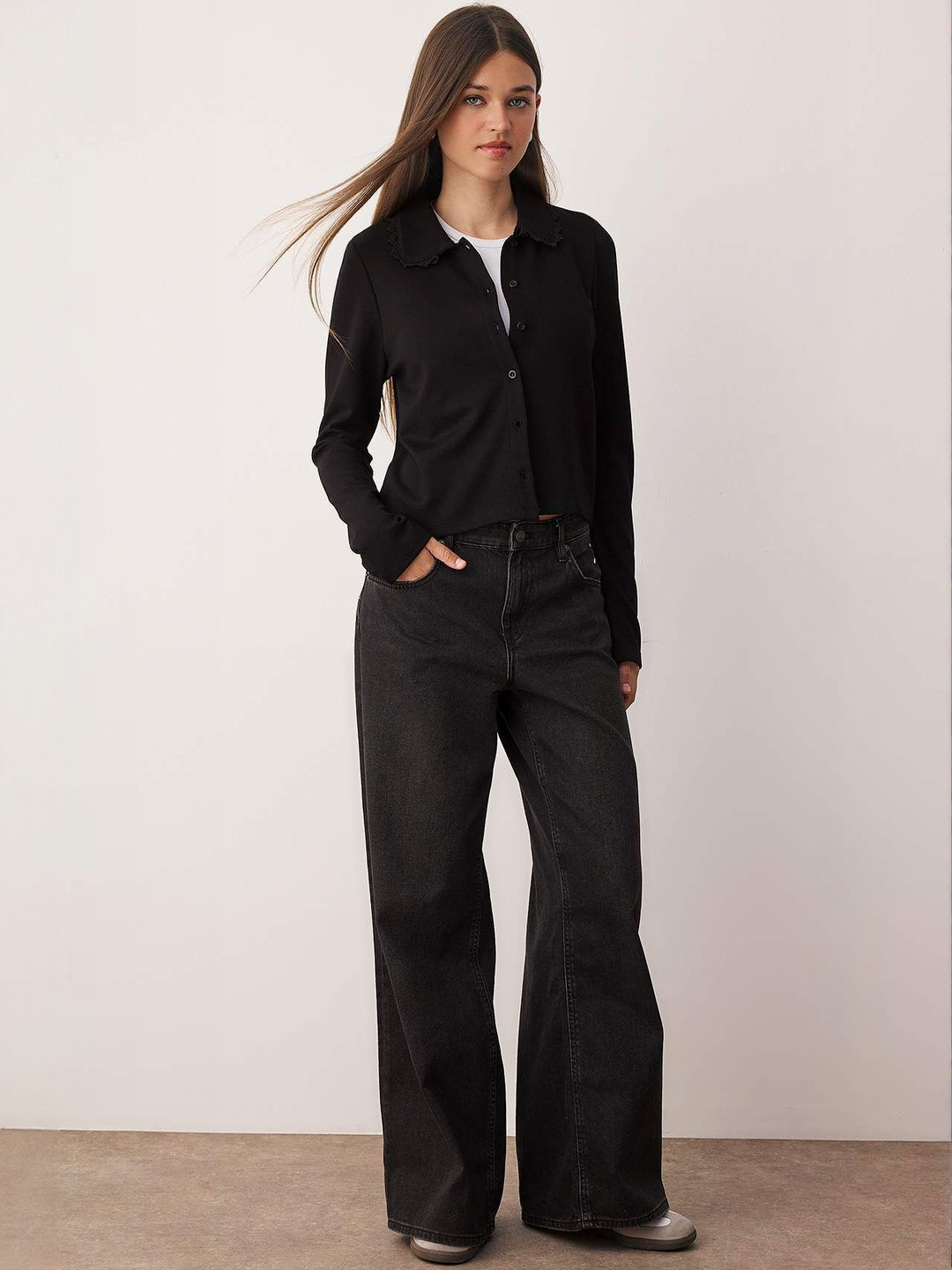 Trendyol Women Lace Inserts Peter Pan Collar Long Sleeves Top