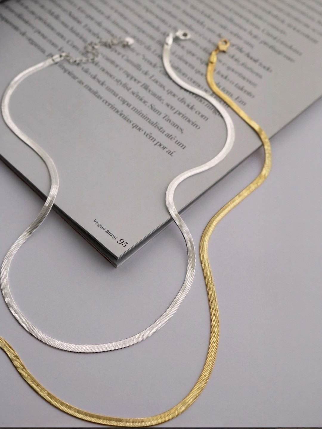 Seora Unisex Pack Of 2 Gold And Silver Stainless Steel Minimal Snake Chain