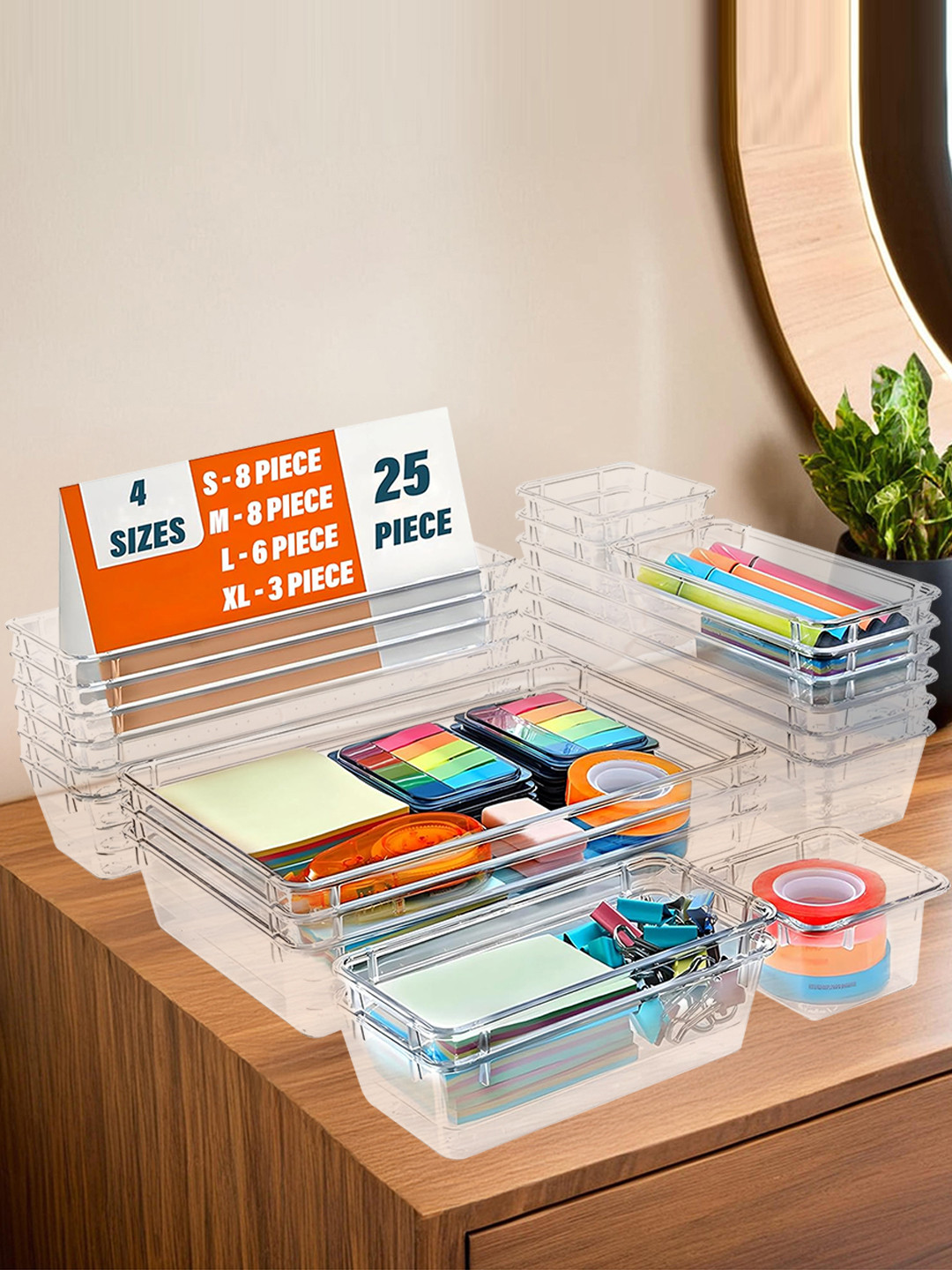 Aura Transparent 25 Pieces Reusable Multi-Utility Organisers