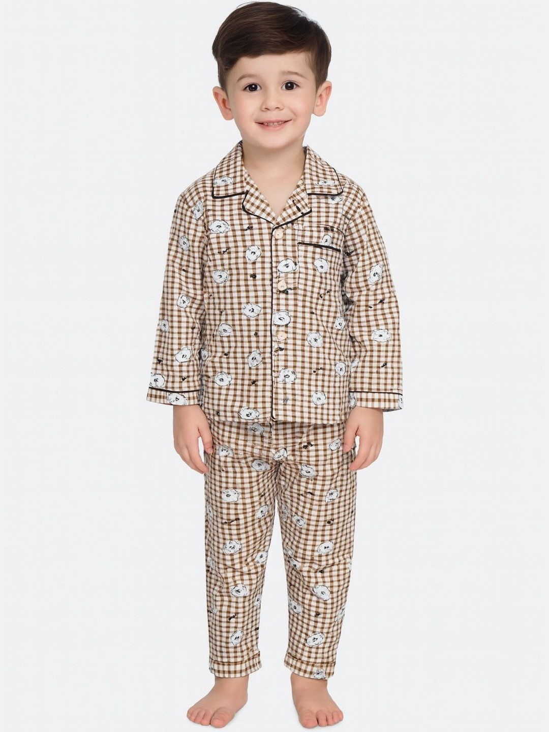 Thelittlebunny Unisex Kids Yellow Checked Night suit