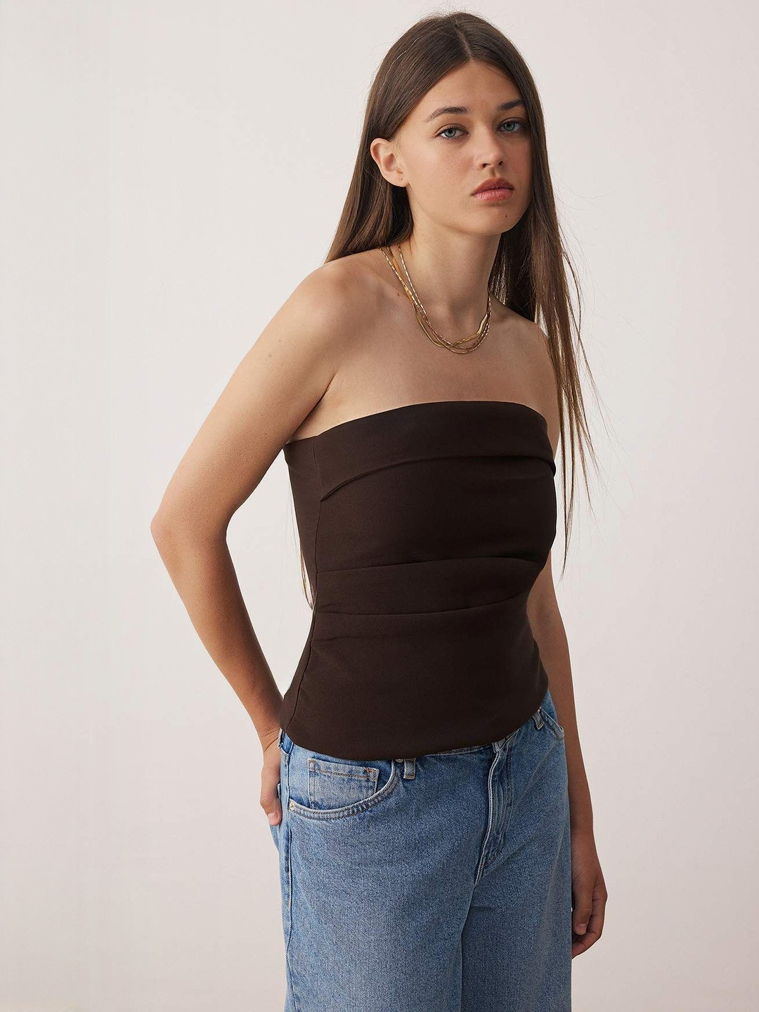 Trendyol Women Strapless Pleated Detail Tube Top