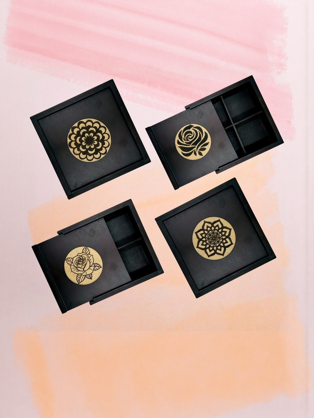 Angira handicrafts Set of 4 Wooden Multipurpose 4 Section Square Dry Fruit Box