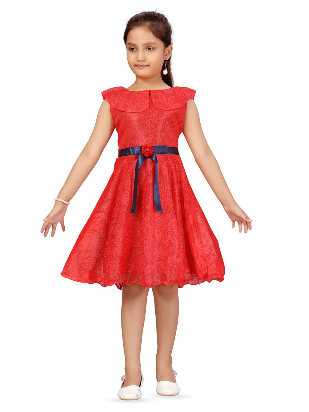 BAESD Girls Floral Peter Pan Collar Net Fit & Flare Dress