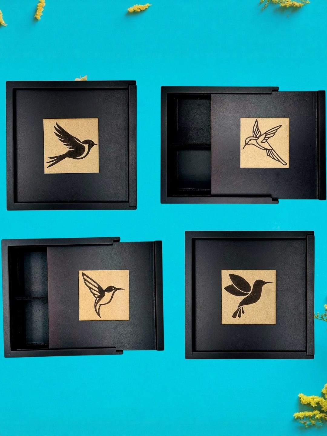 Angira handicrafts Black Set of 4 Wood Dry Fruit Box