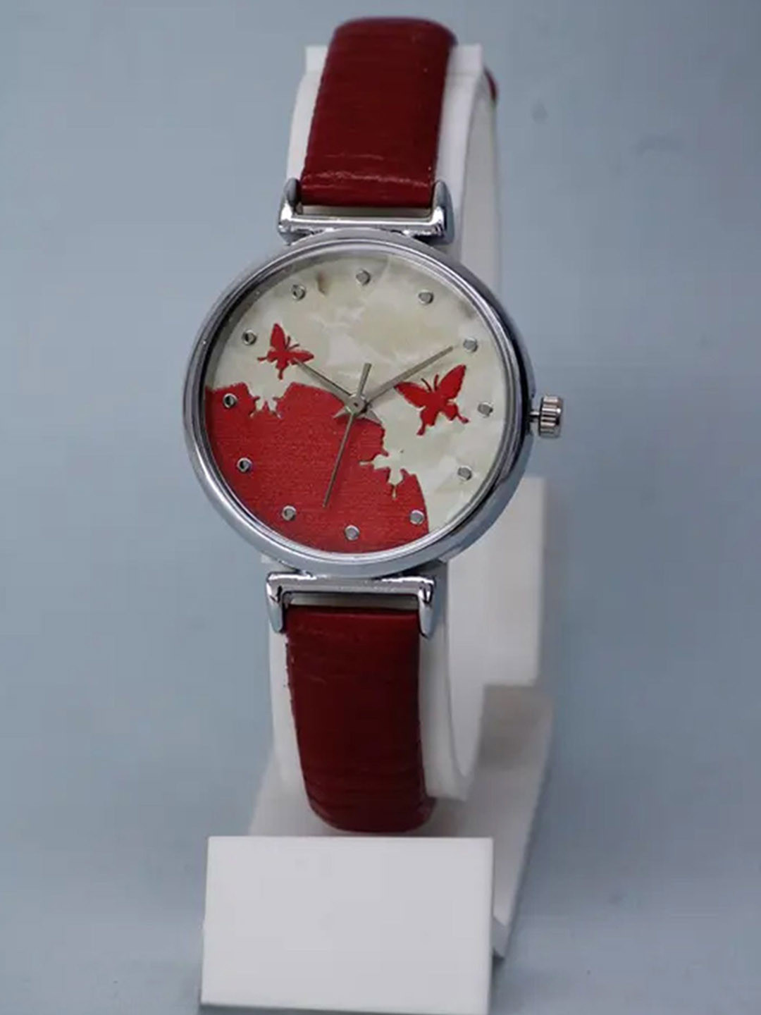 FROZIL Girls Round Butterfly Dial & Leather Straps Analogue Watch AB64-RED