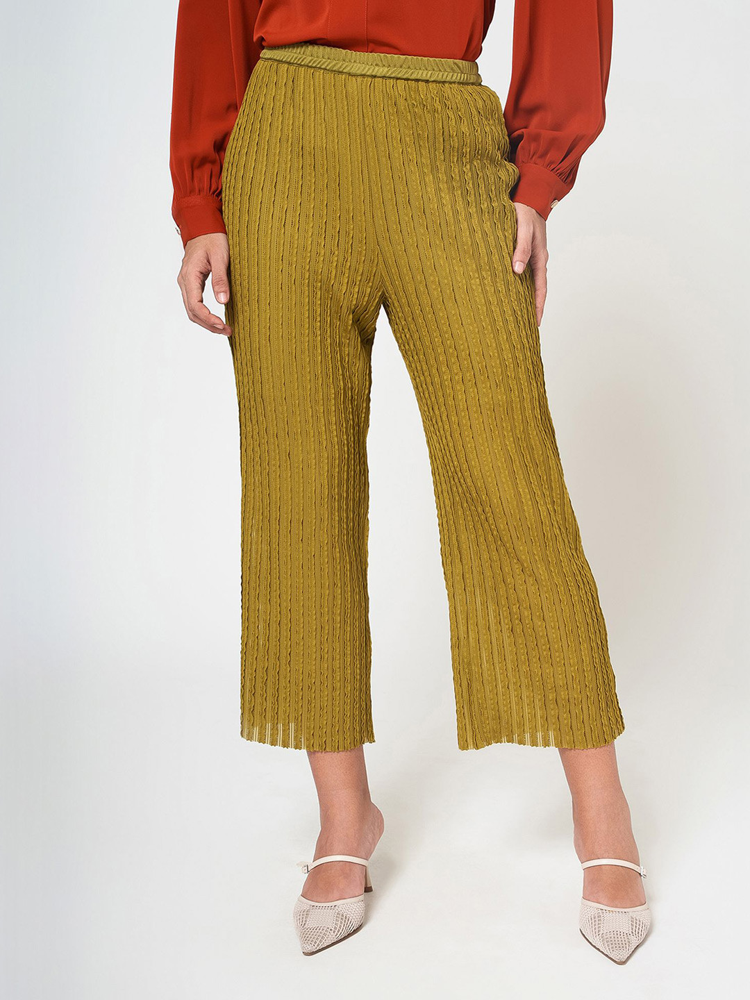 OFFICE & YOU Women Textured Crepe Straight Palazzo