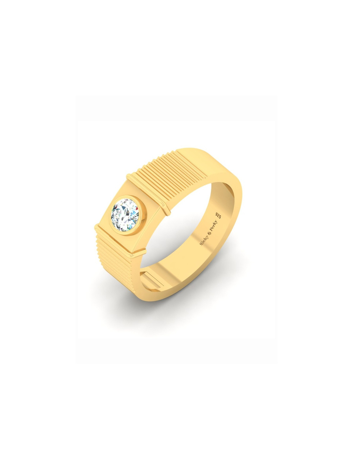 Kicky And Perky Men 925 Sterling Silver Gold-Plated Cubic Zirconia Studded Finger Ring