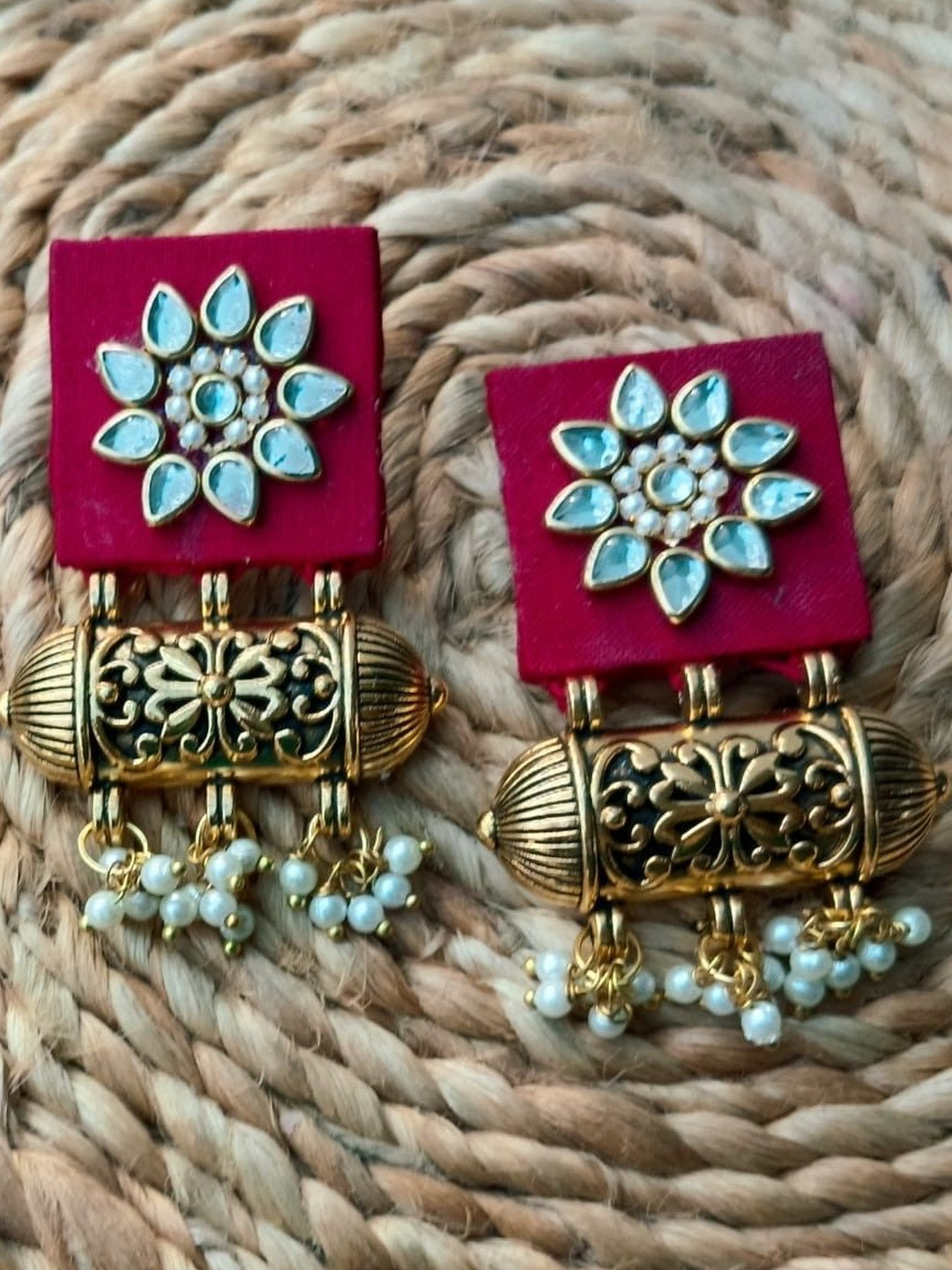 GOLORY Gold-Plated Stone-Studded & Beaded Jewellery Set