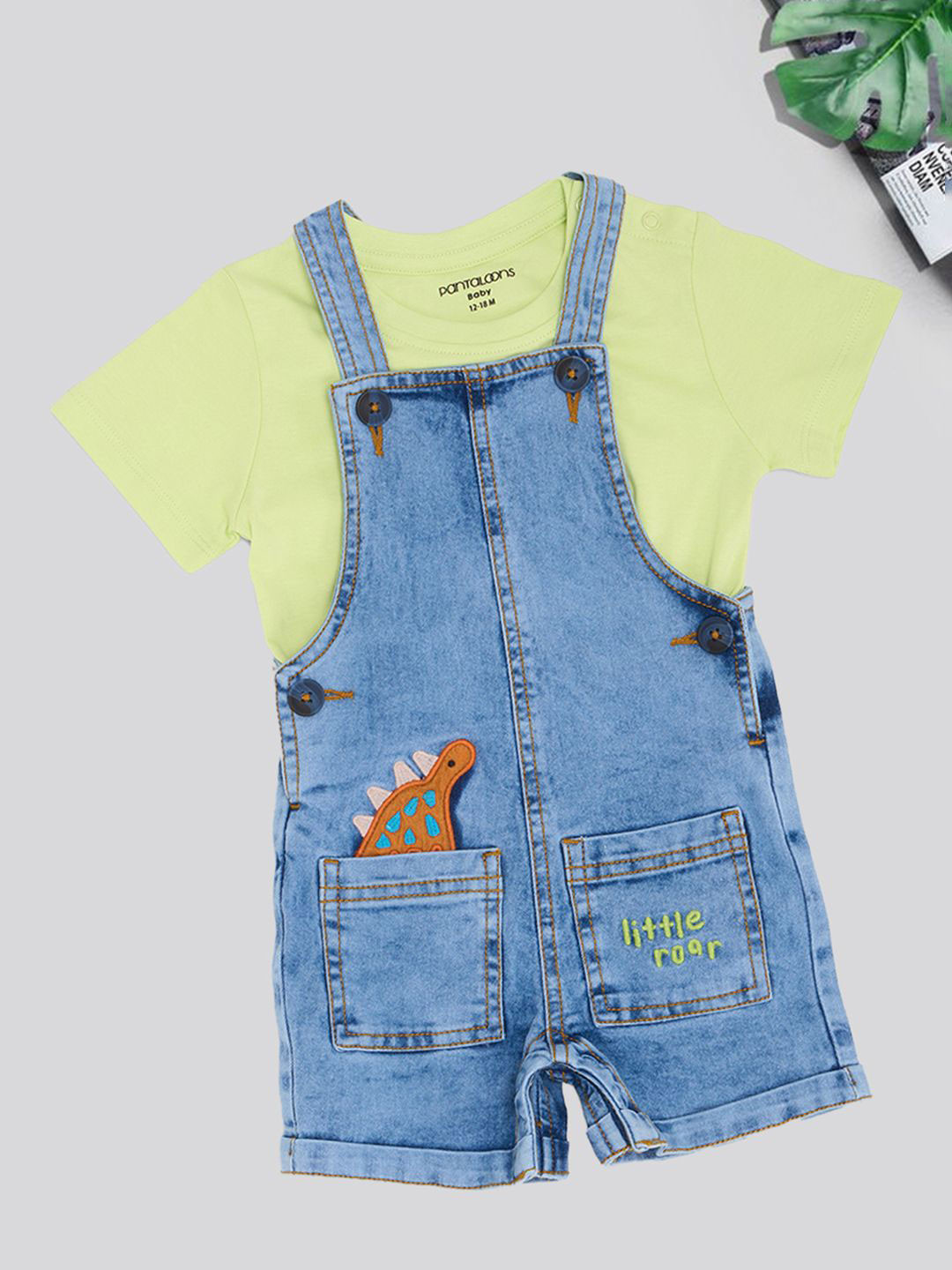 Pantaloons Baby Boys Dinosaur Graphic Printed Dungarees With T-Shirt
