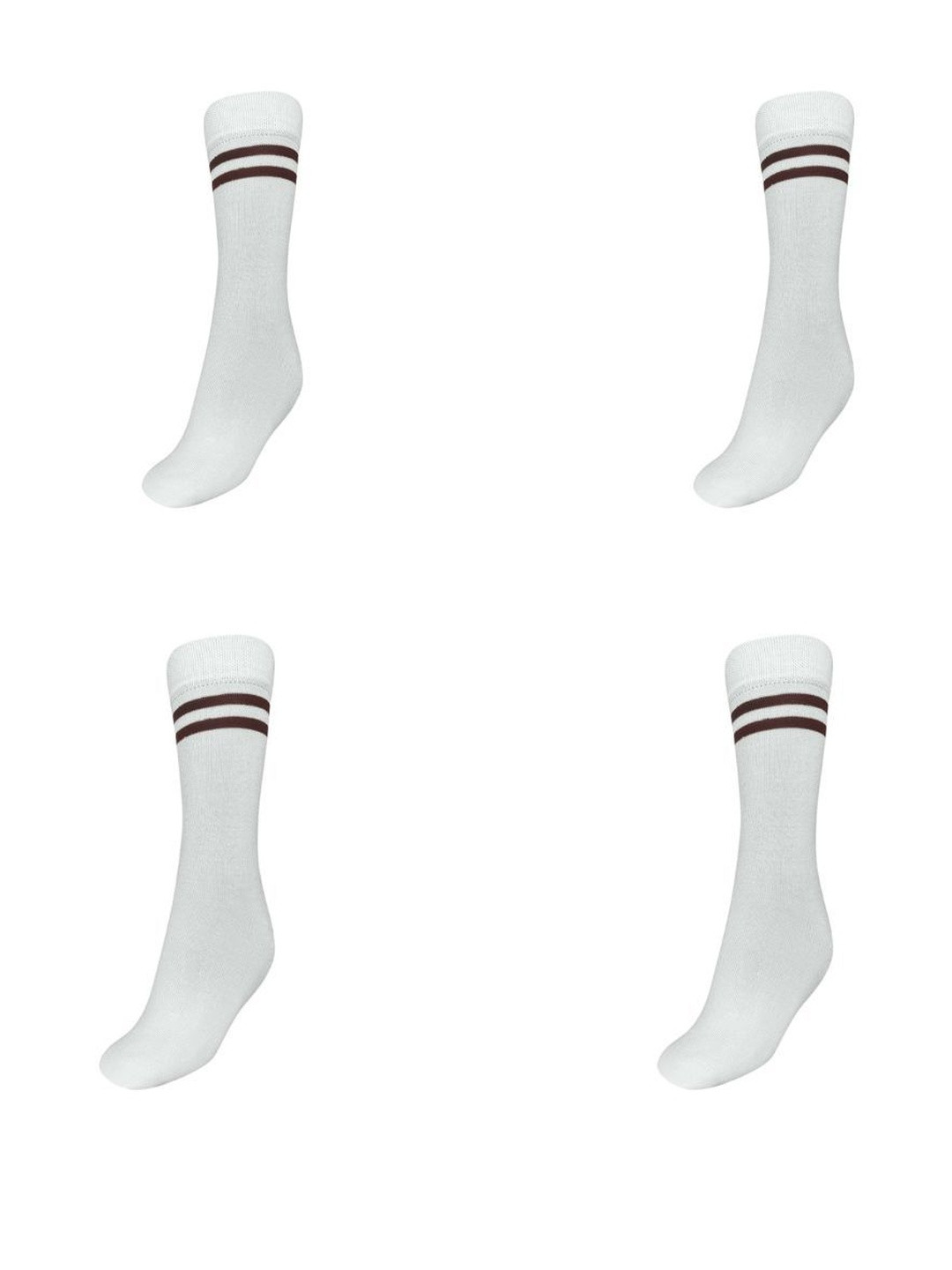 MUKHAKSH Boys Pack Of 4 White Calf Length Strip Socks