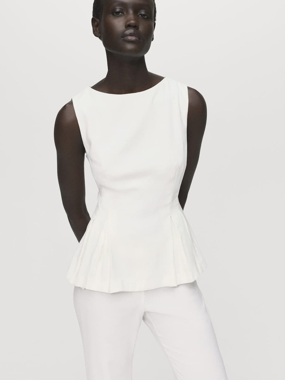 MANGO Pleated Sleeveless Peplum Top