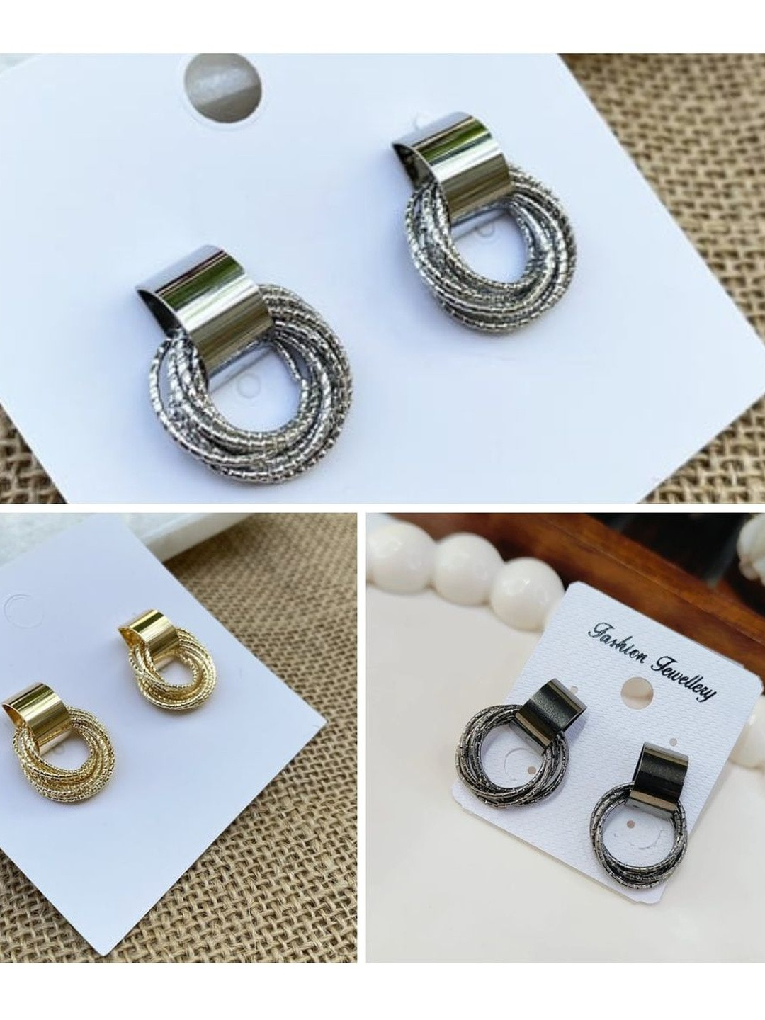 Balasundri Women Pack of 3 Metal Multi-layer Twisted Round Stud Earring