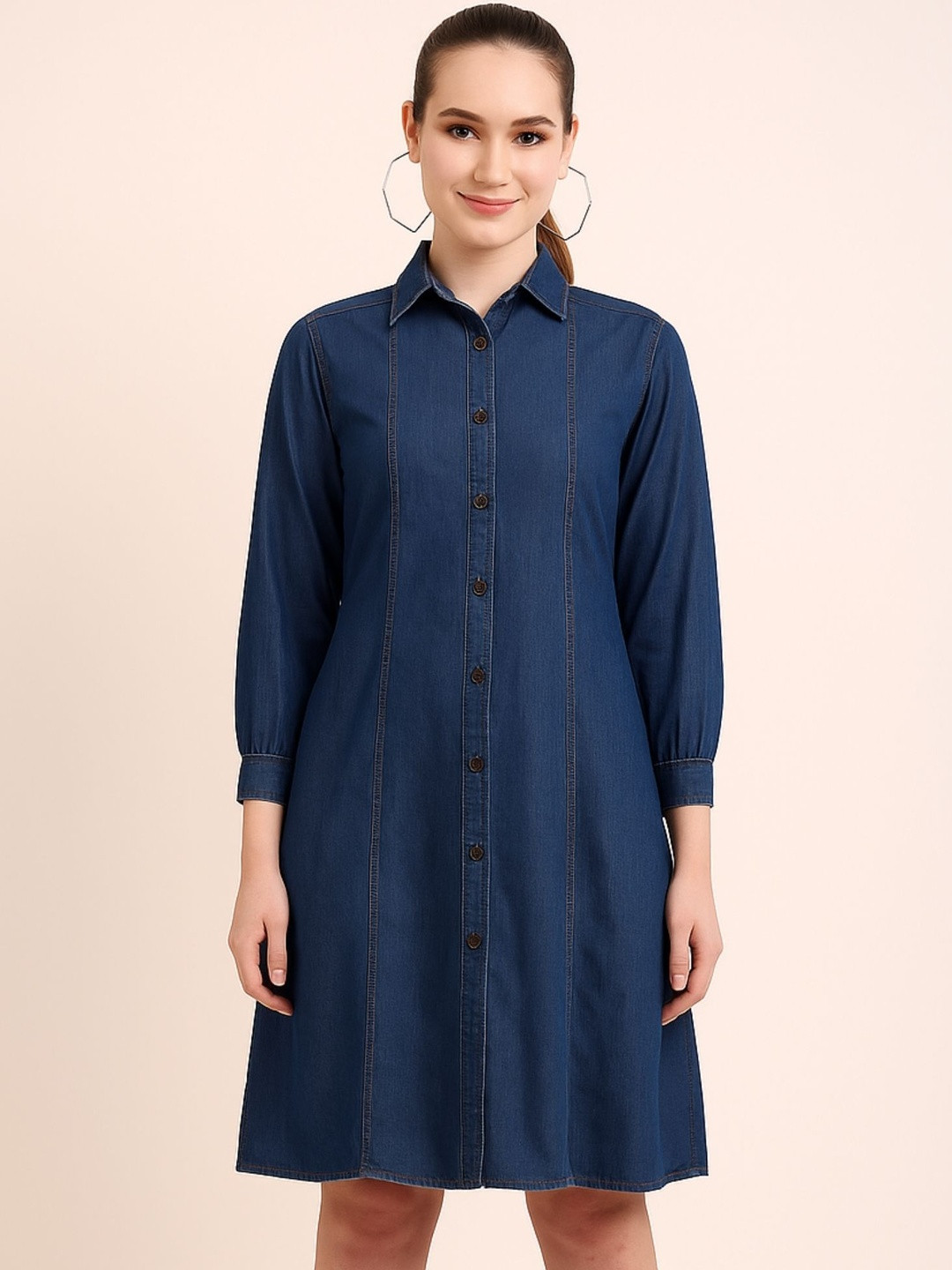 ADDYVERO Women Shirt Collar Denim Shirt Dress