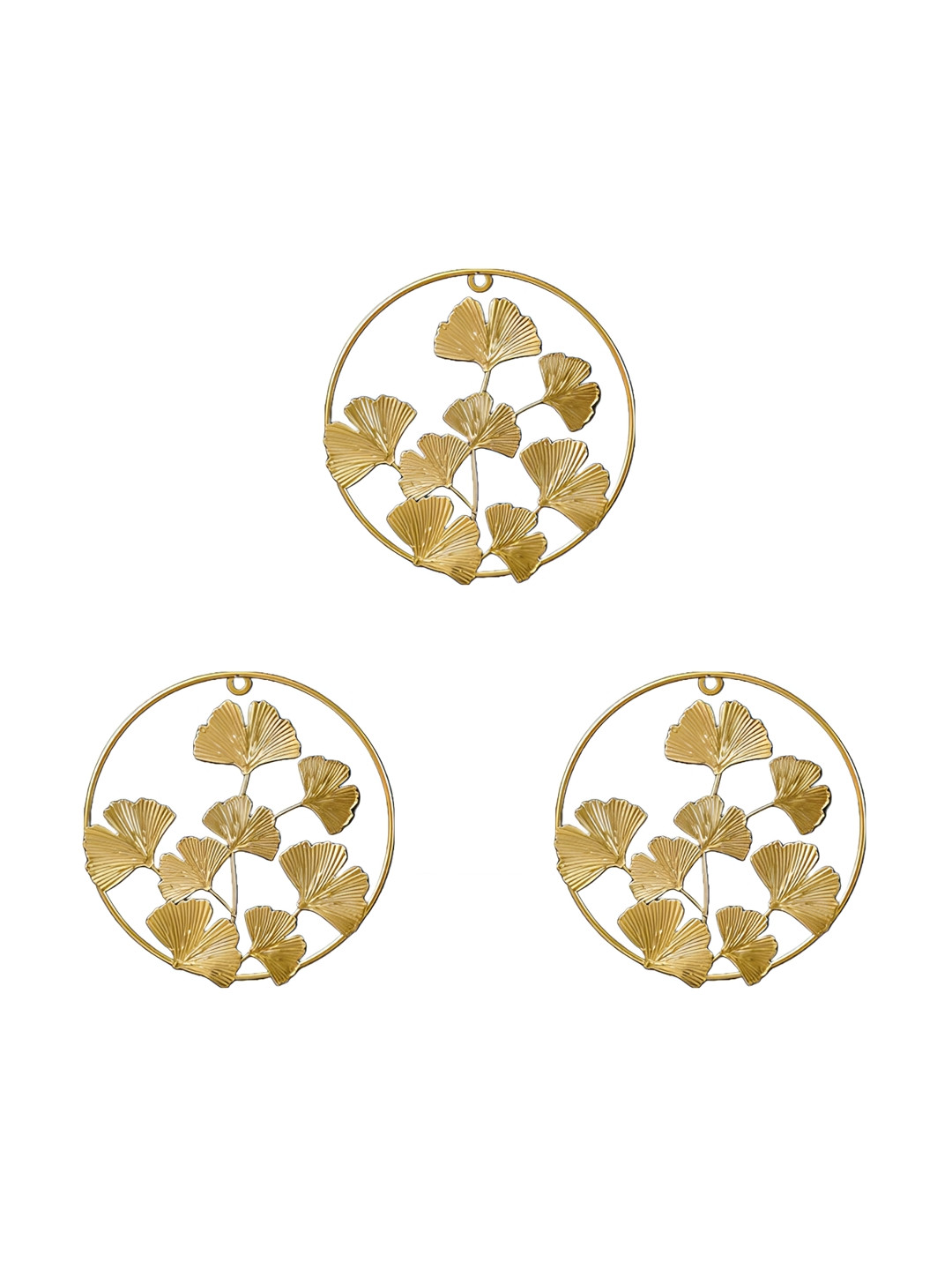 Urban Hamlet Gold-Toned Set of 3 Round Metal Leaf Wall Hangings