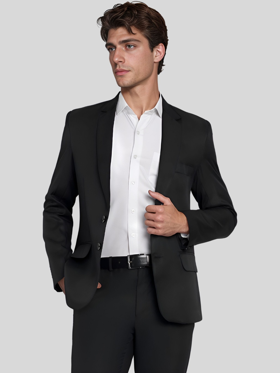 YSYB Dezines Men Black Notched Lapel Single-Breasted Blazer