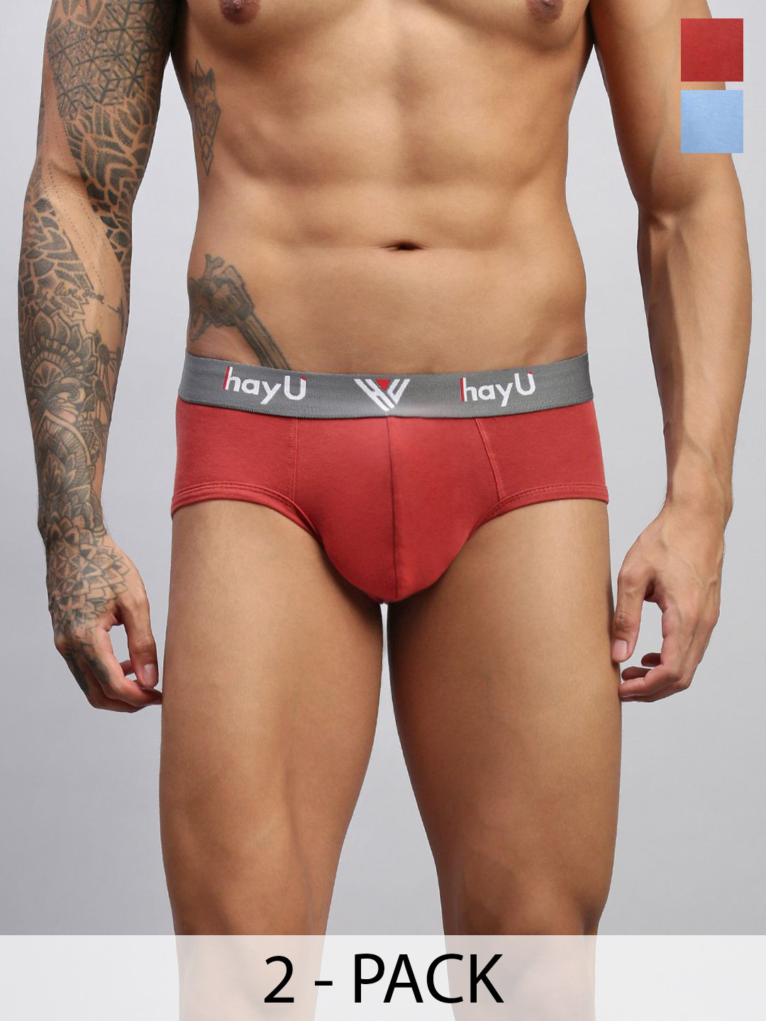 HAYU Pack Of 2 Mid-Rise Hipster Briefs HUBF_005_CBDRB_S_2PC