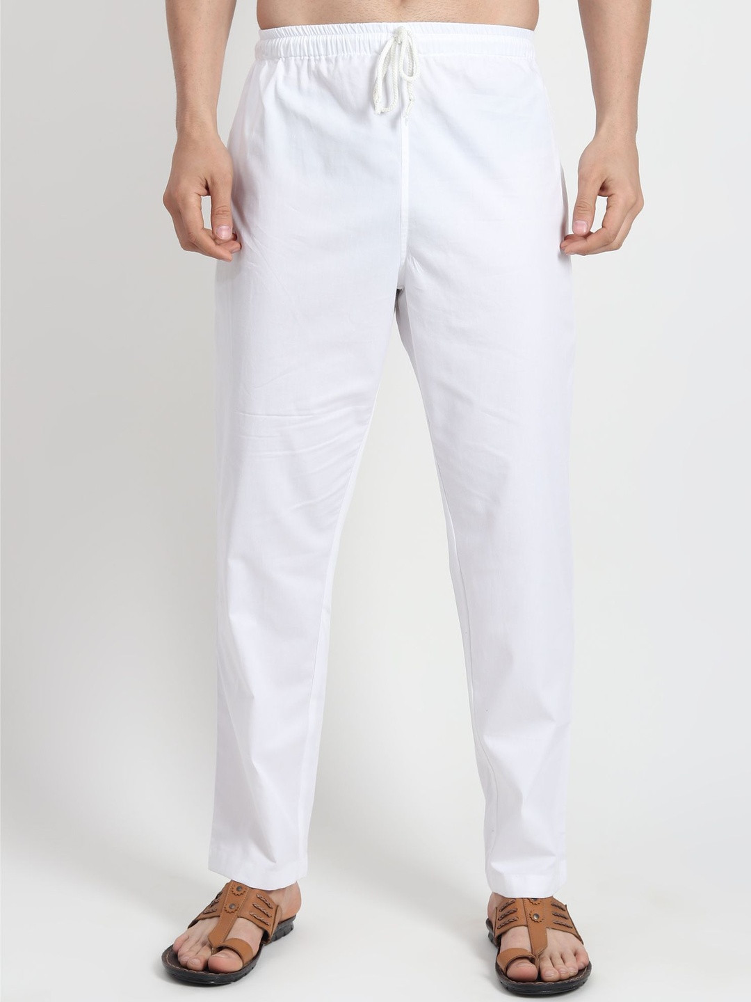 DASTEKARIGAR Men White Mid-Rise Cotton Pyjamas